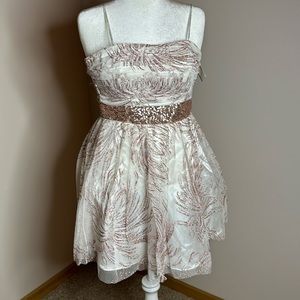 Stunning off white pink sequined flirty prom dress